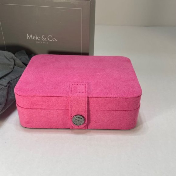 Mele and Co Giana Flocked Travel Jewelry Box Case Pink Multi Sueded Fabric - NEW - Picture 1 of 12